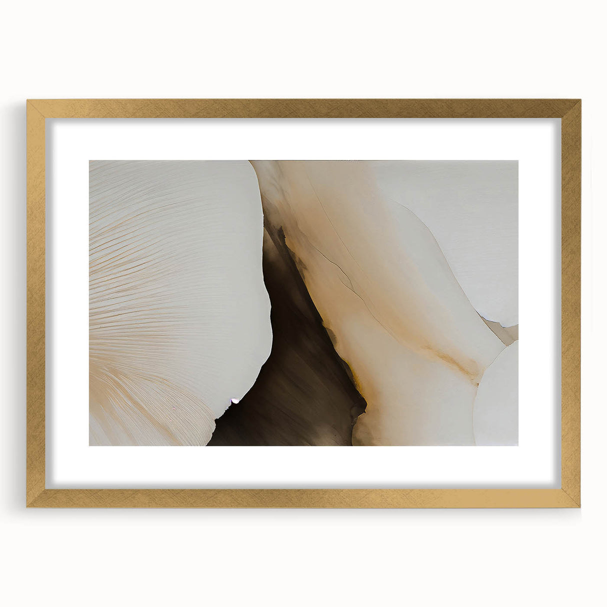 Abstract strokes and lines wall art framed in gold, featuring a modern design with a mat finish, ideal for contemporary home decor and artistic expression.