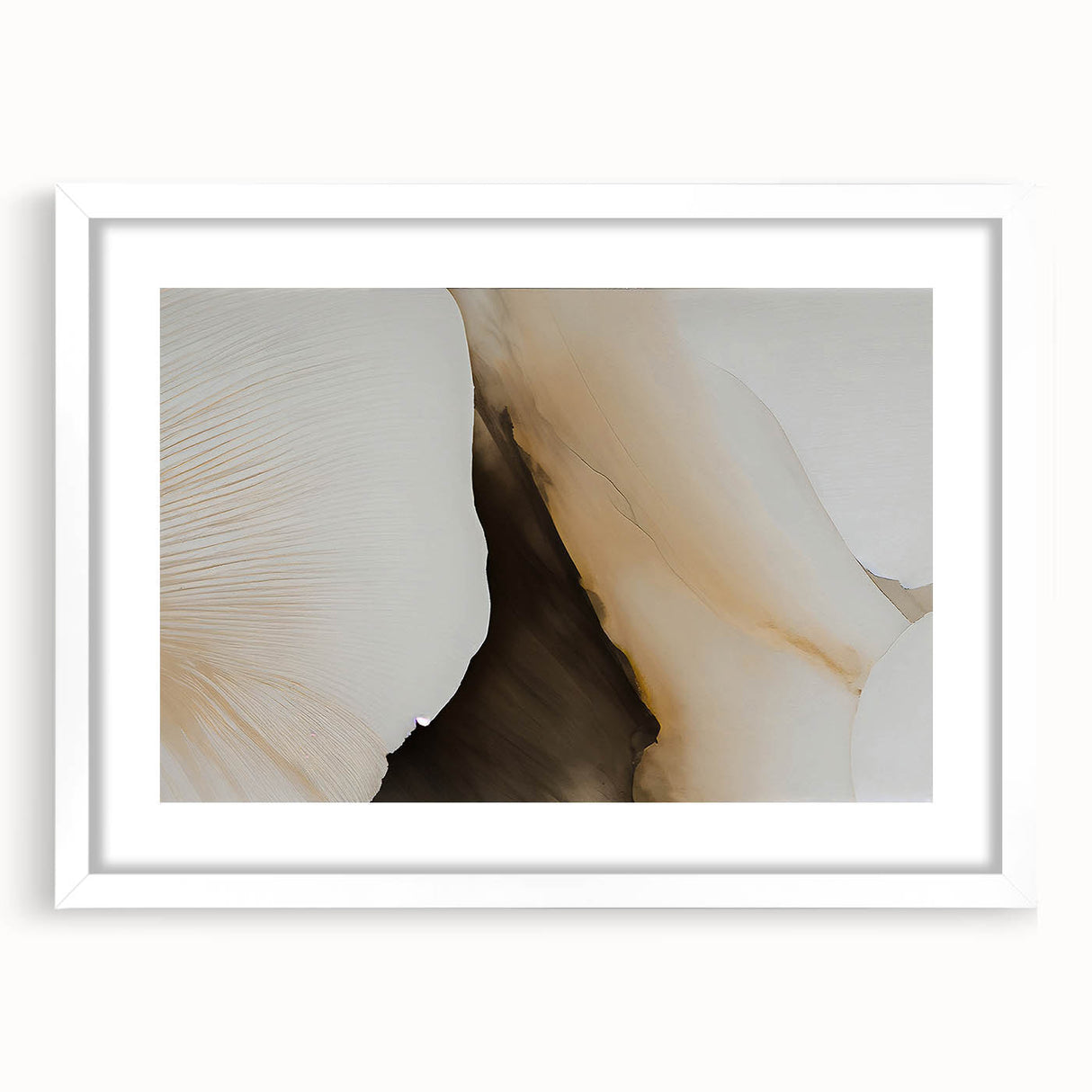 Abstract wall art featuring dynamic strokes and lines in a modern design, framed with a white mat, showcasing a sleek and elegant front view. This piece enhances contemporary decor with its vibrant colors and artistic flair, making it a perfect addition to any living space.