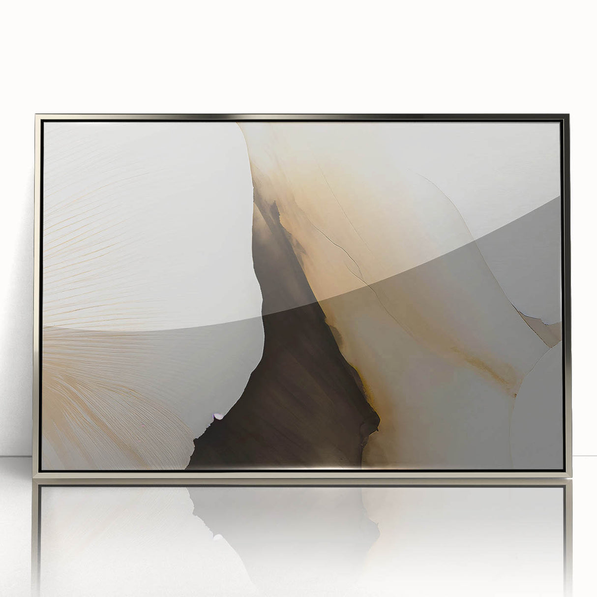Framed wall art featuring abstract strokes and lines in silver and gray tones, showcasing a modern design that enhances contemporary decor. Ideal for stylish home or office settings.