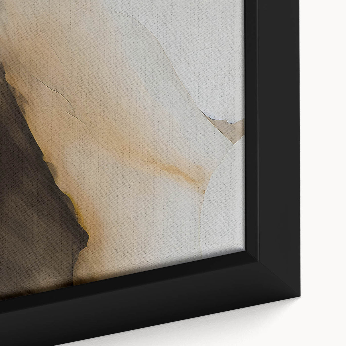 Close-up of a framed abstract wall art piece showcasing vibrant strokes and lines in shades of blue, orange, and gold, ideal for modern decor and artistic expression.