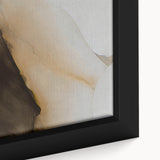 Close-up of a framed abstract wall art piece showcasing vibrant strokes and lines in shades of blue, orange, and gold, ideal for modern decor and artistic expression.