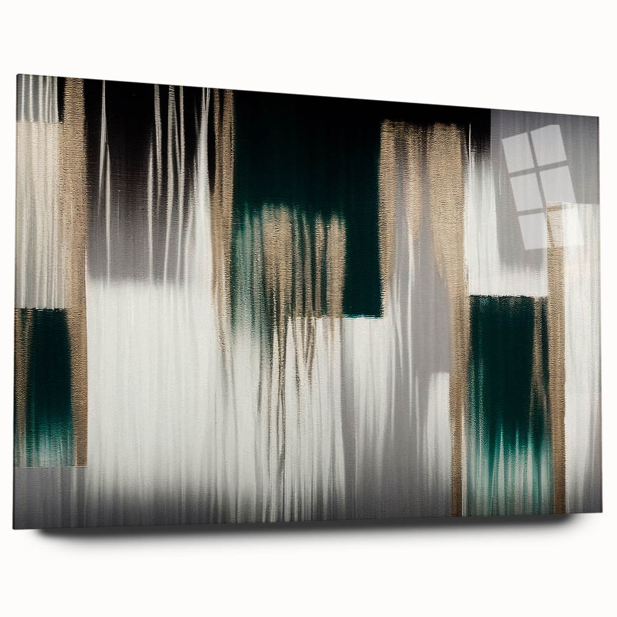Abstract wall art featuring colorful strokes and lines on acrylic glass, showcasing a modern design suitable for contemporary decor. The piece is elegantly displayed from a side view, highlighting its sleek finish and artistic flair, perfect for enhancing living spaces.