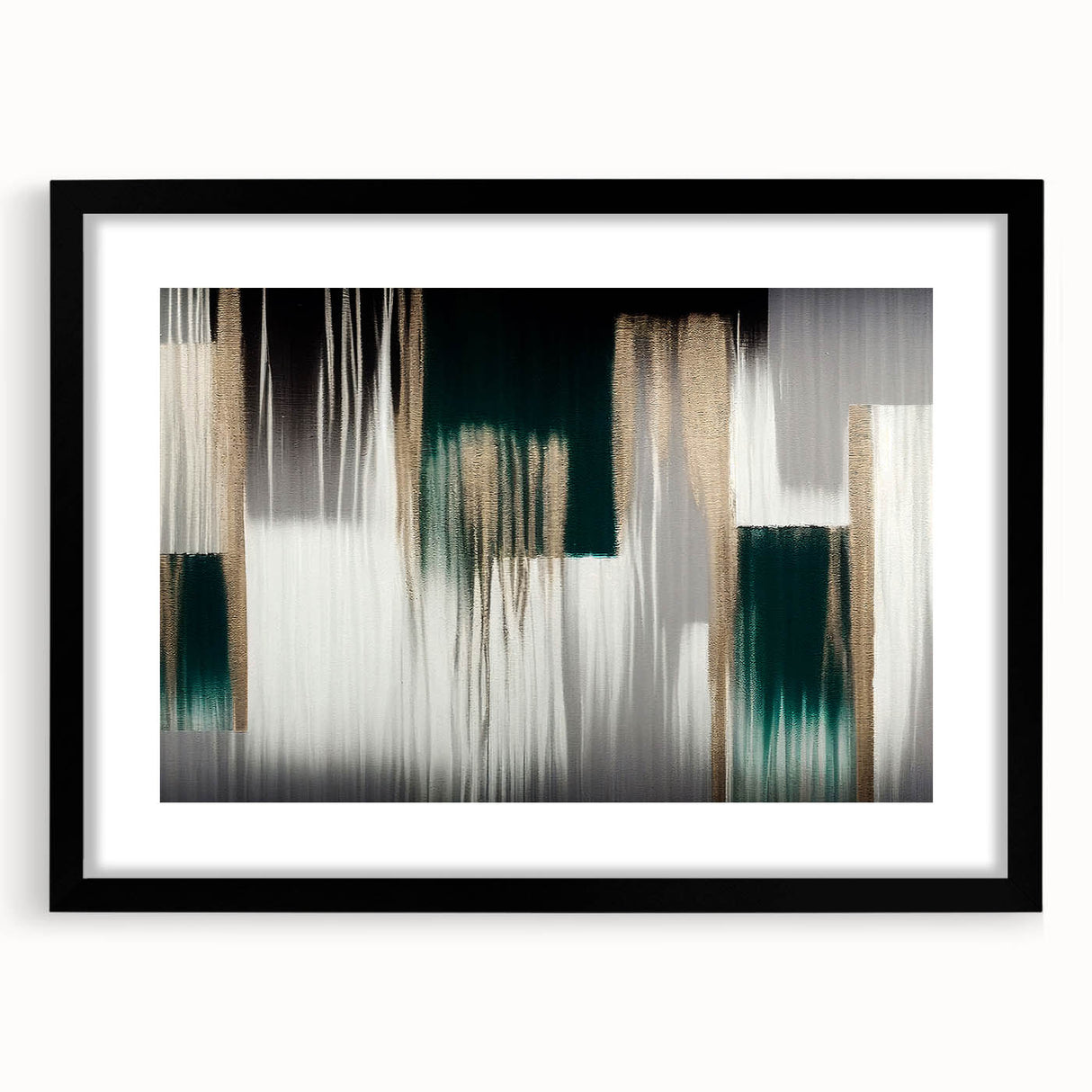 Abstract wall art featuring a modern design of colorful strokes and lines, framed in black with a matte finish, ideal for contemporary home decor. Perfect for adding a stylish touch to living spaces.