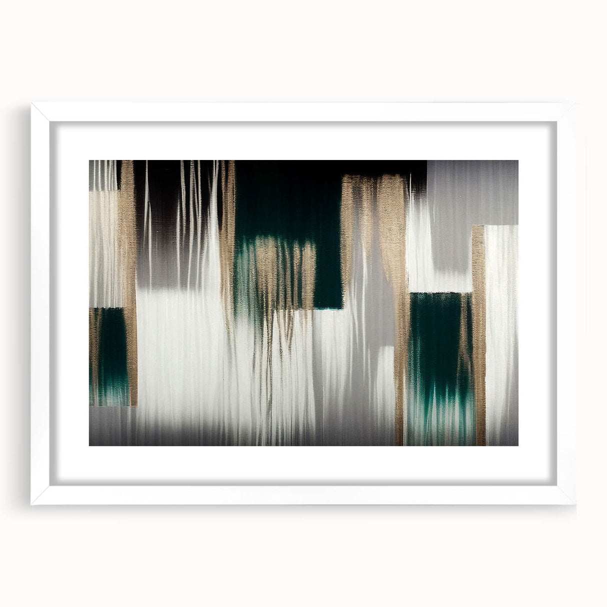 Abstract wall art featuring bold strokes and lines in a modern design, framed with a white mat, showcasing an elegant front view ideal for contemporary decor.