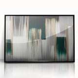 Framed wall art featuring an abstract design of colorful strokes and lines, set against a sleek black frame, perfect for modern home decor.