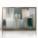 Framed wall art featuring an abstract design of colorful strokes and lines in gold and black, perfect for modern decor, adding elegance to any room.