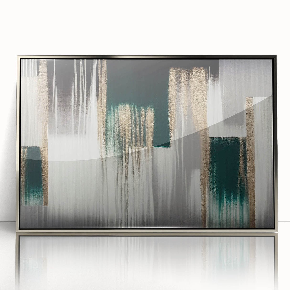 Framed wall art showcasing an abstract design of strokes and lines in silver and white, perfect for modern decor. Ideal for enhancing living spaces with contemporary style.