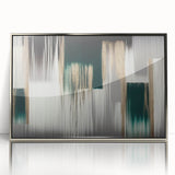 Framed wall art showcasing an abstract design of strokes and lines in silver and white, perfect for modern decor. Ideal for enhancing living spaces with contemporary style.