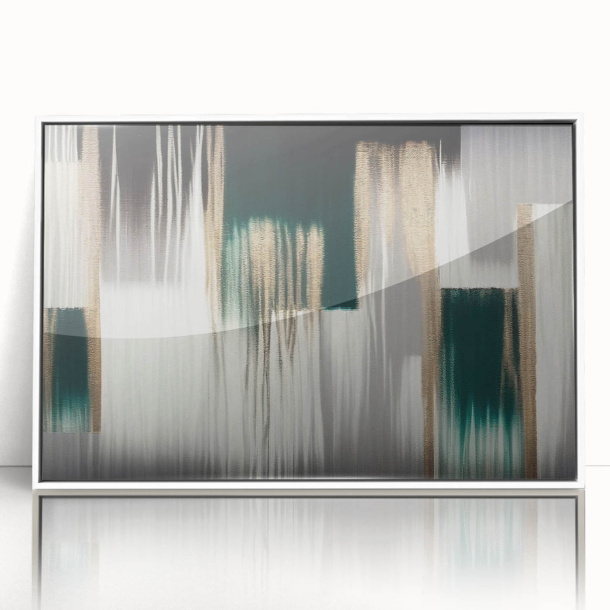 Framed acrylic wall art featuring an abstract design of colorful strokes and lines on a white background, perfect for modern home decor and stylish interiors.