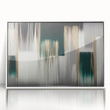 Framed acrylic wall art featuring an abstract design of colorful strokes and lines on a white background, perfect for modern home decor and stylish interiors.