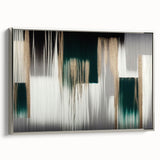 Framed canvas wall art showcasing an abstract design of strokes and lines in soft silver tones, perfect for modern home decor. Ideal for enhancing living spaces.