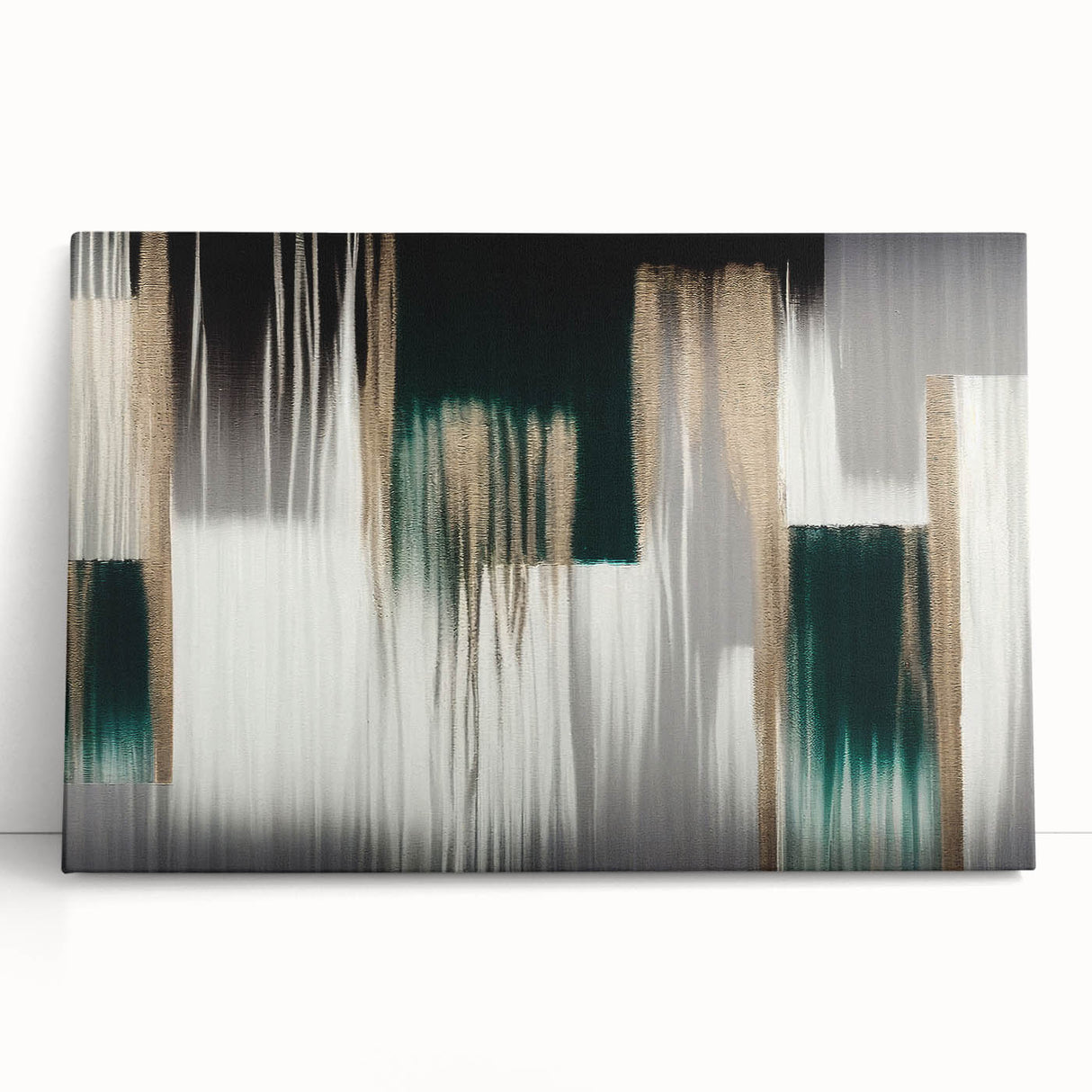 Abstract wall art print showcasing vibrant strokes and lines in shades of blue, gold, and white, designed for modern decor. Ideal for contemporary living spaces.