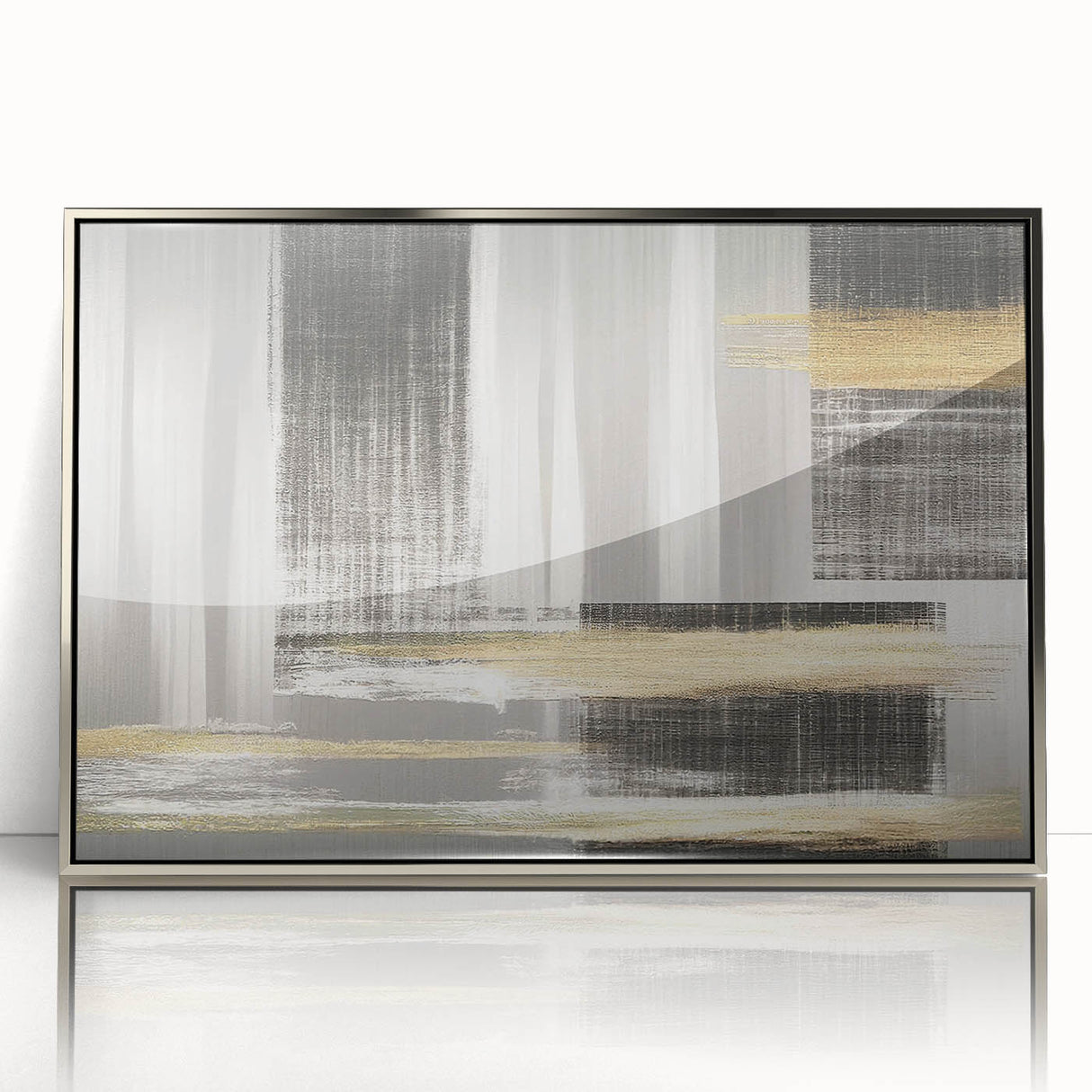 Framed wall art featuring an abstract design with colorful strokes and lines, set in a sleek silver frame, ideal for modern home decor and artistic ambiance.