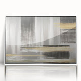 Framed wall art featuring an abstract design of colorful strokes and lines, with a modern white frame, perfect for contemporary home decor.