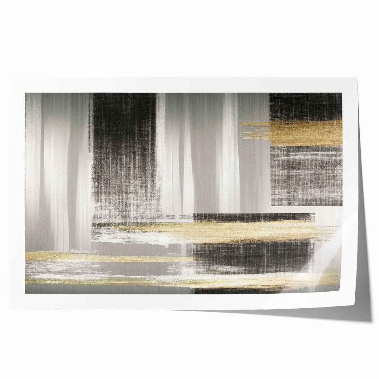 Abstract wall art print featuring vibrant strokes and lines in shades of blue, orange, and yellow, showcasing a modern design ideal for contemporary decor.