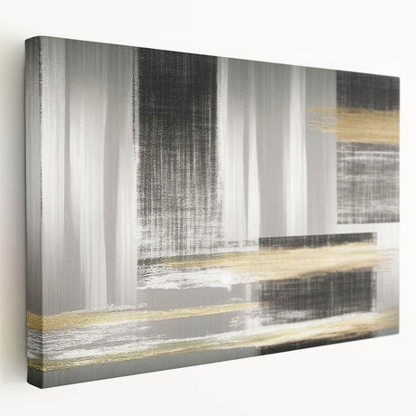 Stretched canvas wall art showcasing an abstract design with colorful strokes and lines, perfect for modern home decor. Side view highlights the artwork's depth and texture.