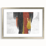 Abstract wall art featuring vibrant strokes and lines in a modern design, framed with a sleek silver mat, ideal for contemporary home decor.