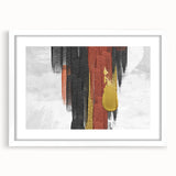 Abstract strokes and lines create a contemporary wall art design in a sleek white frame with matting, enhancing modern interiors with a touch of elegance.