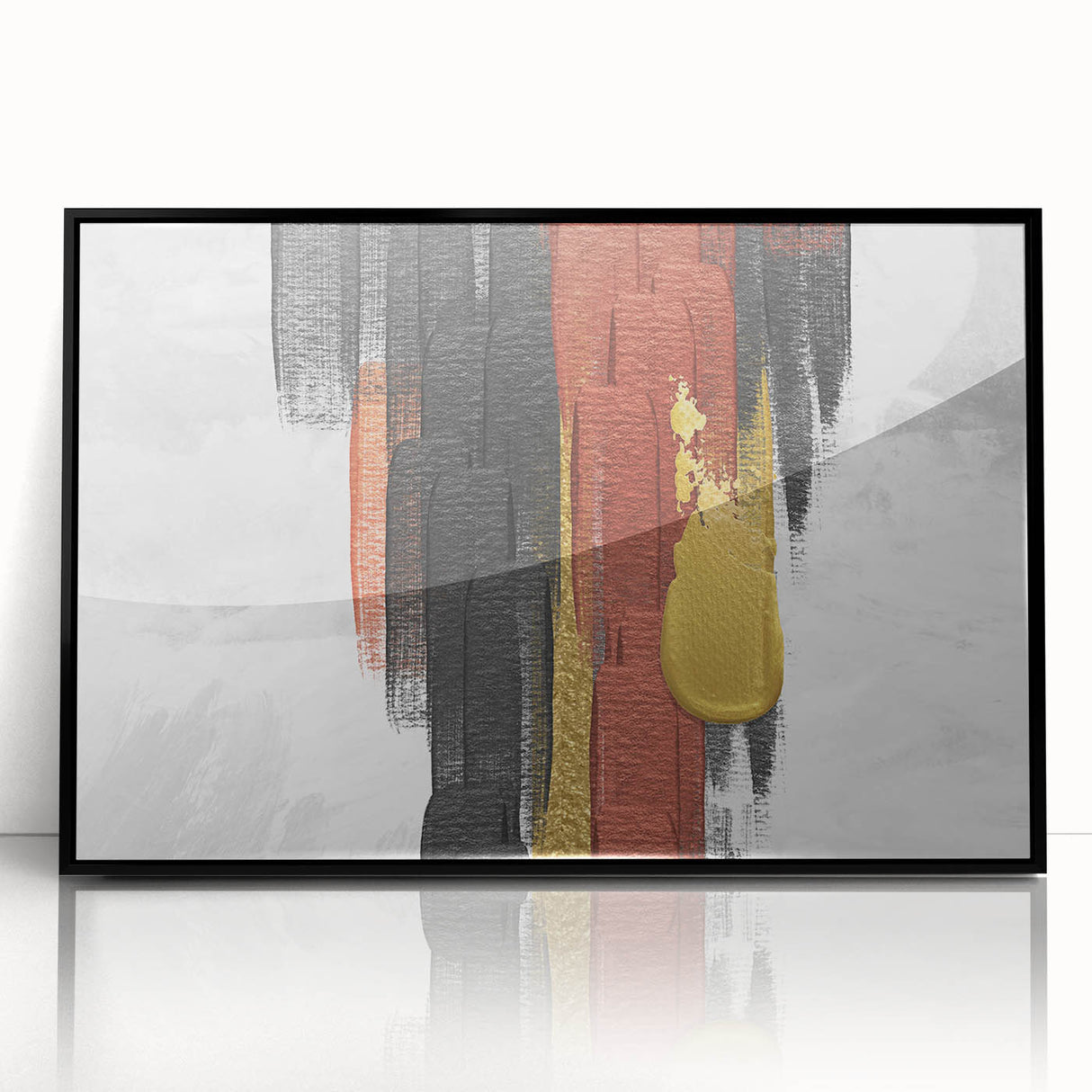Framed wall art showcasing an abstract design with vibrant strokes and lines in various colors, featuring a sleek black frame, ideal for modern home decor.