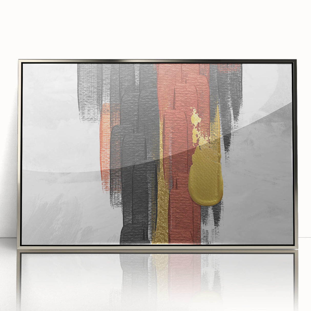 Framed abstract wall art featuring a dynamic design of strokes and lines in silver and white, ideal for modern home decor to enhance interior aesthetics.