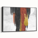 Framed canvas wall art showcasing an abstract design with bold strokes and lines in black and white, perfect for modern home decor or office spaces.