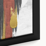 Close-up of a framed abstract wall art piece featuring vibrant strokes and lines in shades of blue, yellow, and green, showcasing modern artistic design perfect for home decor.