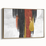 Framed canvas wall art showcasing an abstract design of gold strokes and lines, enhancing modern decor with elegance and sophistication. Perfect for stylish interiors.