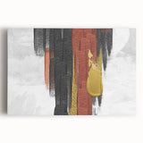 Abstract wall art featuring vibrant strokes and lines in shades of blue, orange, and yellow, printed on stretched canvas, perfect for modern home decor.