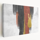 Abstract wall art design featuring vibrant strokes and lines in various colors, showcasing a modern aesthetic on stretched canvas, viewed from the side. Perfect for contemporary decor.