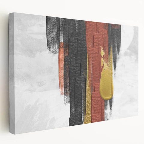 Abstract wall art design featuring vibrant strokes and lines in various colors, showcasing a modern aesthetic on stretched canvas, viewed from the side. Perfect for contemporary decor.