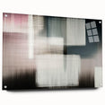 Abstract wall art featuring colorful strokes and lines on acrylic glass, highlighting a modern design with a sleek side view and decorative pins for hanging. Perfect for contemporary home decor.