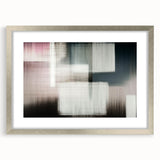 Silver-framed wall art featuring an abstract design of colorful strokes and lines, elegantly matted for a modern aesthetic, perfect for contemporary decor.