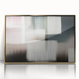 Framed abstract wall art featuring gold strokes and lines on a sleek acrylic surface, designed to enhance modern home decor with a touch of elegance.