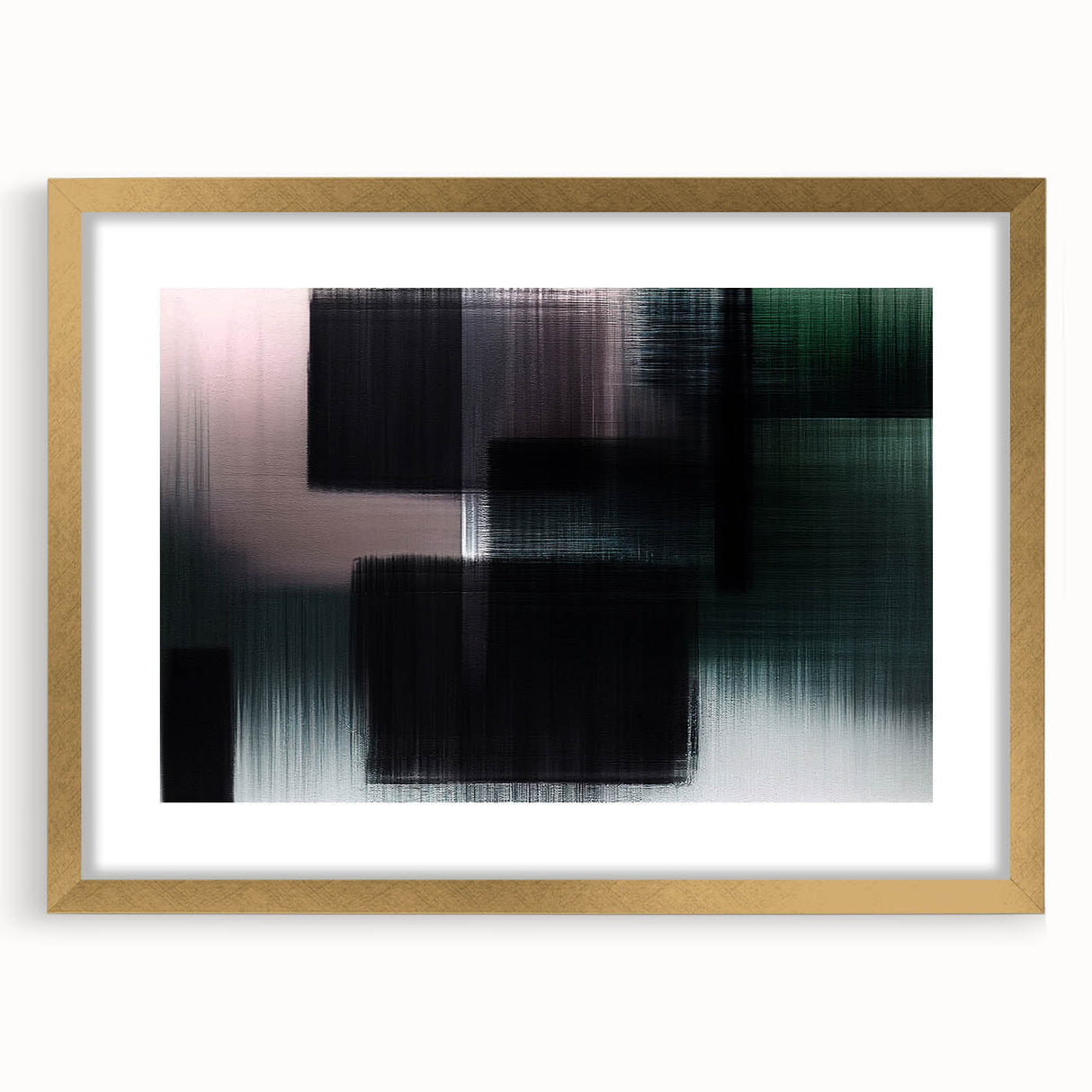 Abstract wall art featuring dynamic strokes and lines in a gold-framed design, showcasing a modern aesthetic. Ideal for contemporary home decor settings.