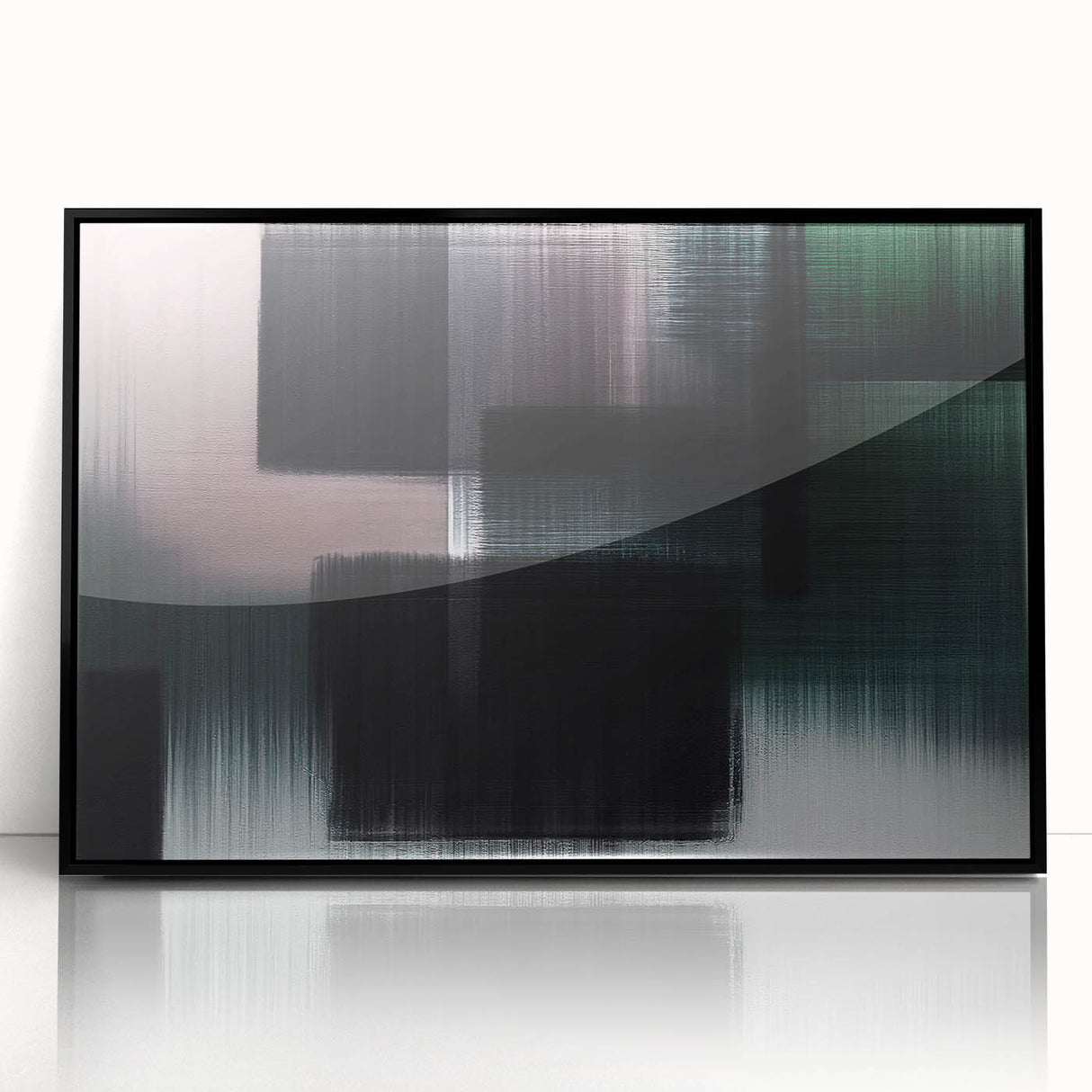 Framed acrylic wall art featuring abstract strokes and lines in a modern design, showcased in a sleek black frame, ideal for contemporary home decor.