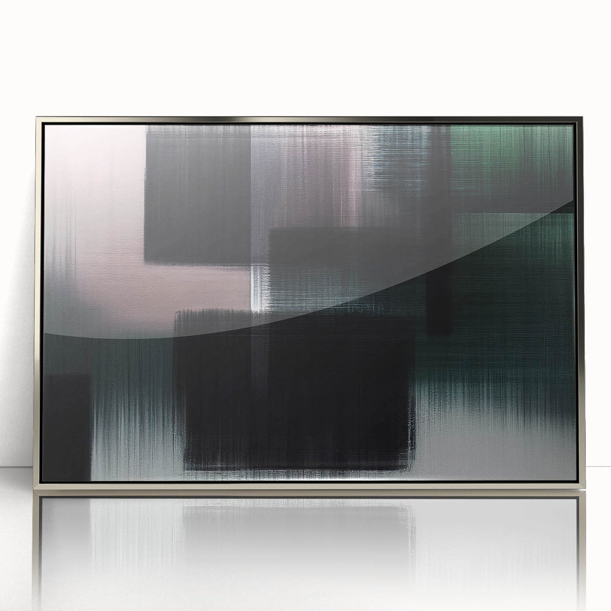 Framed acrylic wall art piece showcasing an abstract design of colorful strokes and lines, featuring a silver frame, perfect for modern home decor.