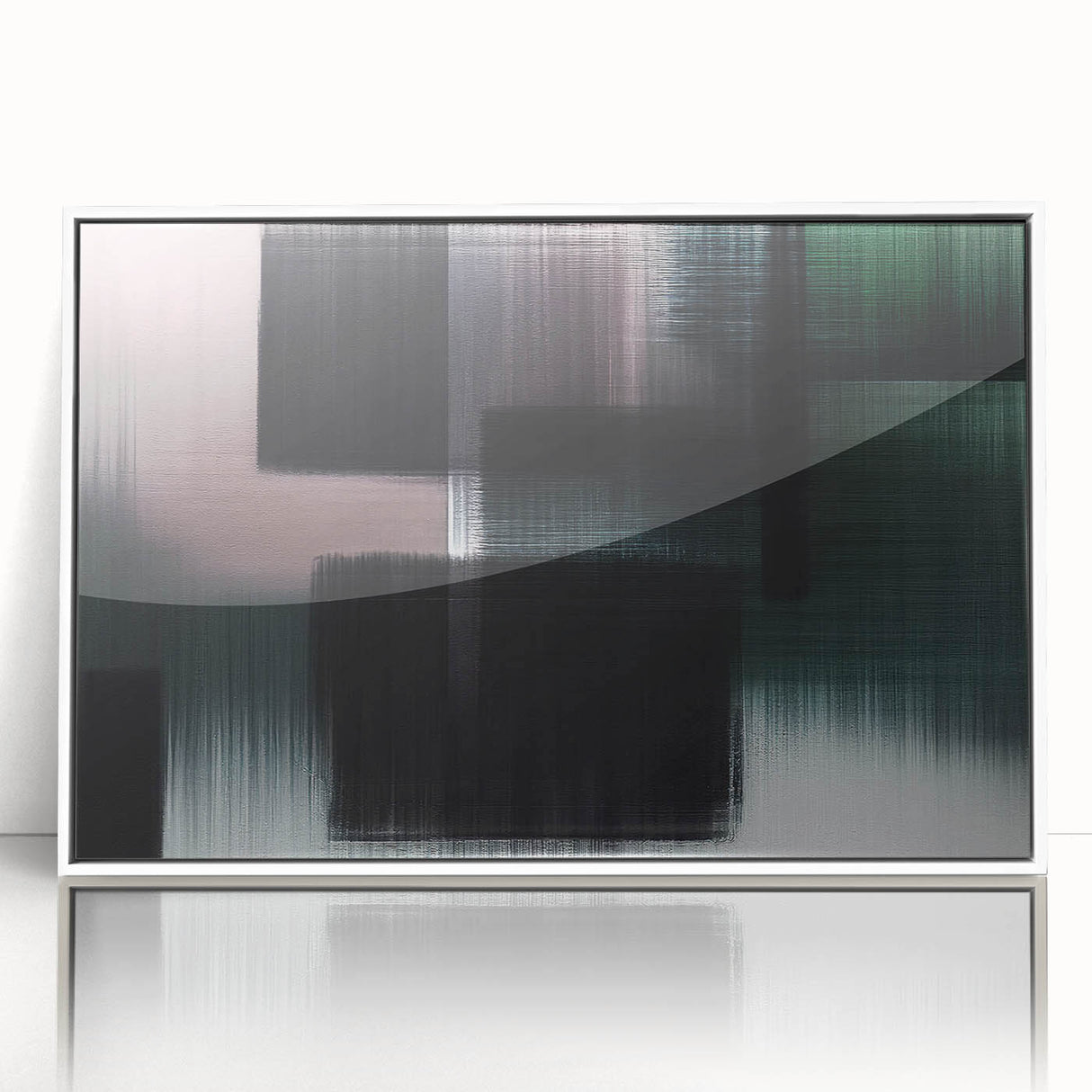 Framed wall art featuring an abstract design of colorful strokes and lines, elegantly displayed in a white frame, ideal for modern home decor.