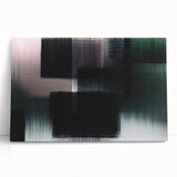 Abstract wall art featuring colorful strokes and lines on a stretched canvas, showcasing a modern design ideal for home decor, leaning against a wall.