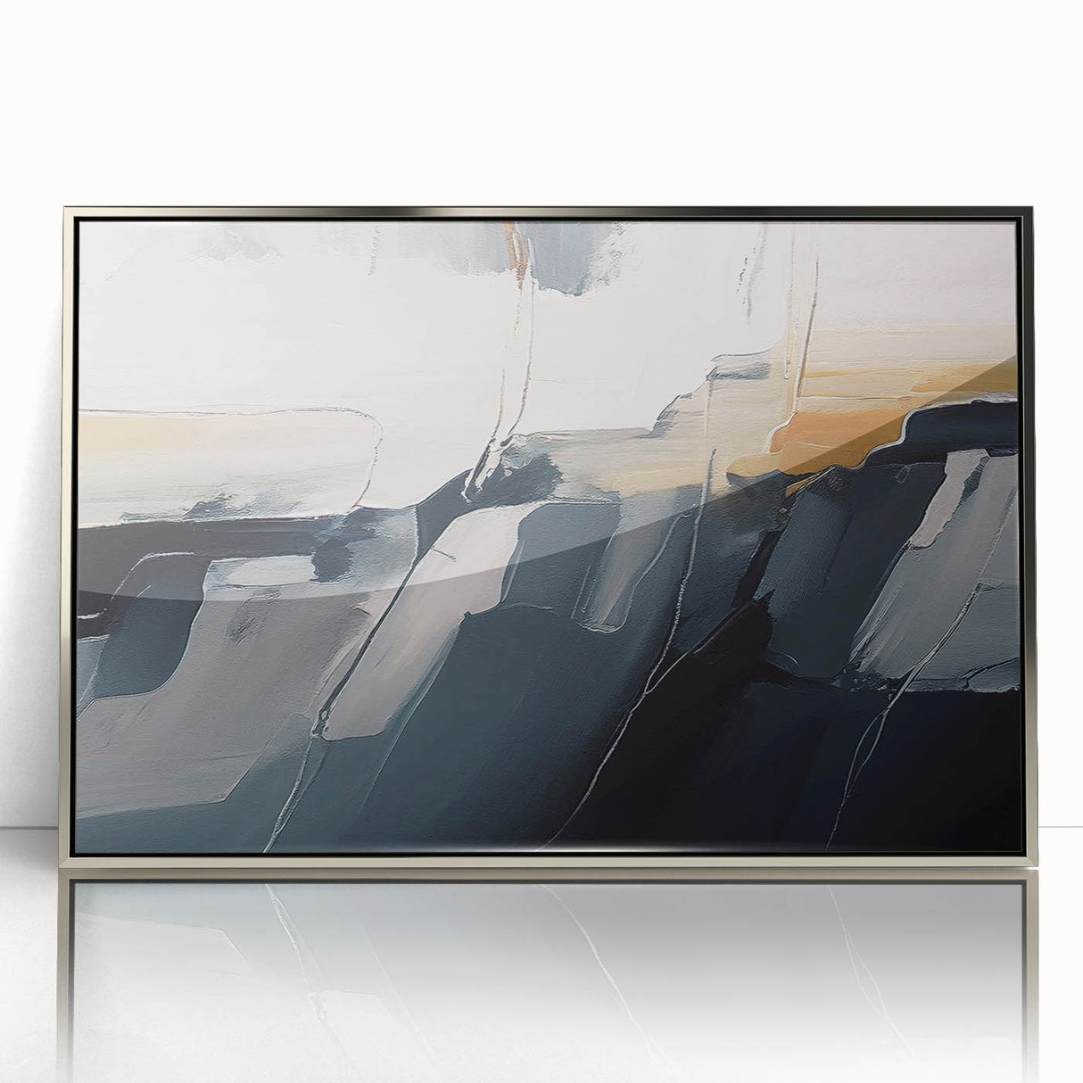 Framed acrylic wall art featuring an abstract design of colorful strokes and lines in silver, adding a modern touch to any interior decor setting. Ideal for enhancing contemporary spaces.