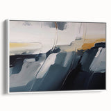 Framed wall art piece showcasing an abstract design of colorful strokes and lines on a white background, ideal for modern home decor. Perfect for enhancing contemporary interiors.