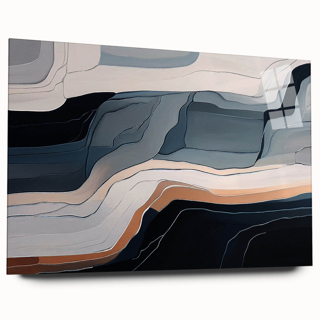 Abstract wall art showcasing vibrant strokes and lines in a modern design, displayed with acrylic glass for a sleek finish, perfect for contemporary decor.