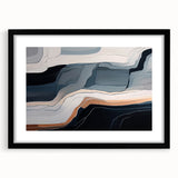 Abstract wall art featuring a dynamic composition of colorful strokes and lines, framed in black with a mat, perfect for modern home decor.