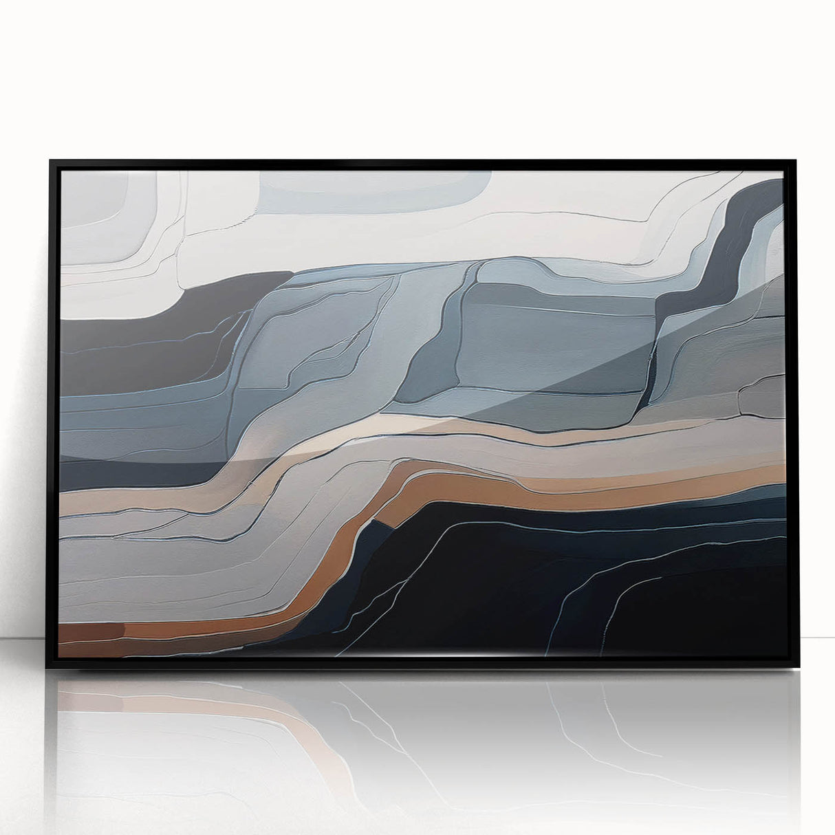 Framed acrylic wall art featuring an abstract design of colorful strokes and lines, set against a sleek black background, perfect for modern home decor.