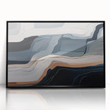 Framed acrylic wall art featuring an abstract design of colorful strokes and lines, set against a sleek black background, perfect for modern home decor.
