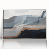 Framed wall art featuring an abstract design of colorful strokes and lines, presented in a sleek white frame, ideal for modern home decor.