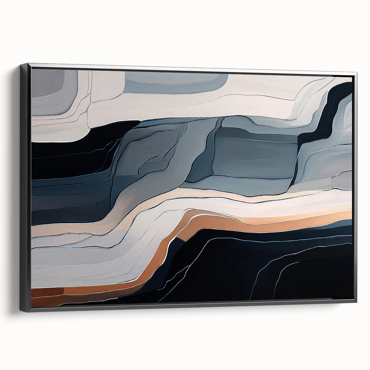 Framed canvas wall art showcasing an abstract design of colorful strokes and lines, presented in a sleek black frame, perfect for modern decor and artistic expression.