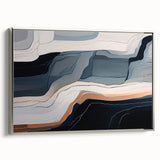 Framed abstract wall art featuring dynamic strokes and lines in a modern design, showcased from a silver side view, perfect for contemporary home decor.