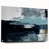 Abstract wall art featuring vibrant strokes and lines in a modern design, displayed in a sleek acrylic frame with visible hanging pins, ideal for contemporary decor.