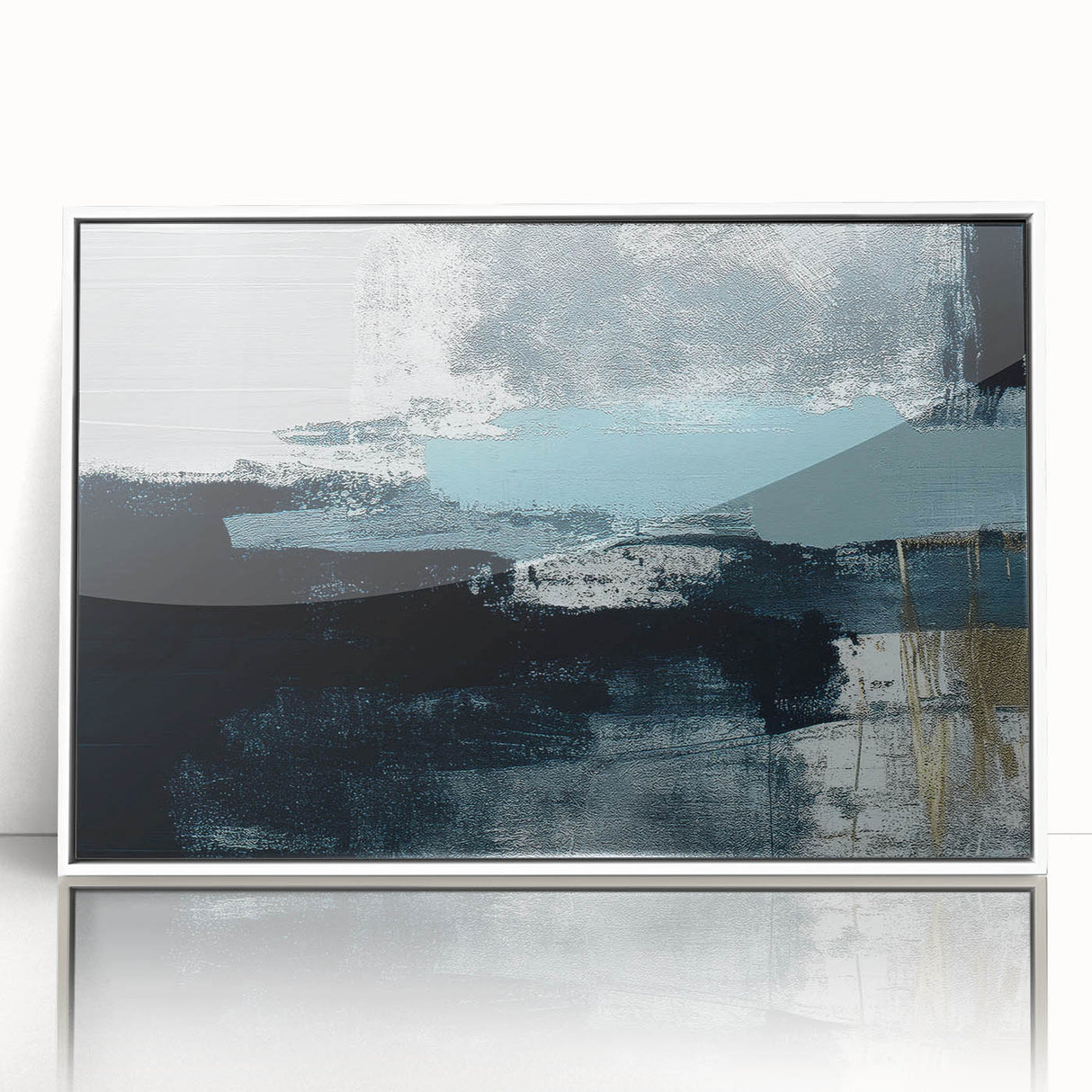 Framed wall art featuring an abstract design of colorful strokes and lines, showcased in a sleek white frame, perfect for modern decor. Ideal for enhancing any living space with a touch of artistic flair.