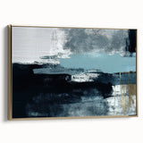 Framed wall art featuring an abstract design with gold strokes and lines on a textured canvas, showcasing modern elegance in a stylish home decor setting.